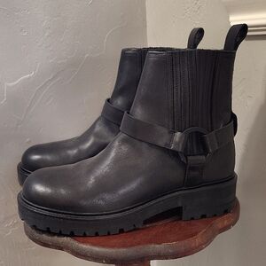 All Saints Hank Leather Biker Boots Size 12 Leather Black